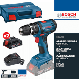 Aparafusadora Bosch Profissional GSR 18-2-LI + 2 Baterias 2.0Ah + Carregador (06019B7305)