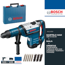 Martelo Bosch Profissional GBH 8-45 DV + 5 Ponteiros + 3 Brocas + Mala
