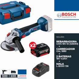 Rebarbadora Bosch Profissional GWS 18V-10 125MM + 2 Bateria 4.0Ah + Carregador + Mala (06019J4007)