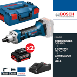 Retificadora Bosch Profissional GGS 18 V-LI + 2 Baterias 4.0Ah + Carregador + Mala