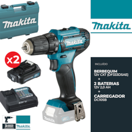 Berbequim Makita 12V CXT + 2 Baterias 12V 2.0Ah + Carregador + Mala (DF333DSAE)