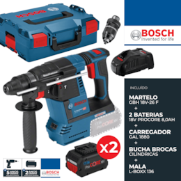 Martelo Bosch Profissional GBH 18V-26 F + 2 Baterias ProCore 8.0Ah + Carregador + Mala (061191000E)