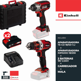 Kit Einhell Aparafusadora TE-CD 18/40-1 Li + Aparafusadora Impaxxo 18/230 + 2 Baterias 2.0Ah + Carregador + Mala