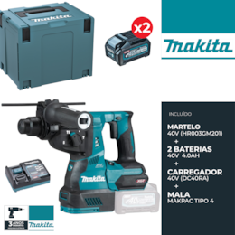 Martelo Perfurador Makita 40V (HR003GM201) + 2 Baterias 40V 4.0Ah + Carregador + Mala