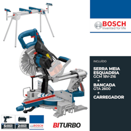 Serra de Meia Esquadria Bosch Profissional GCM 18V-216 + Bancada GTA 2600